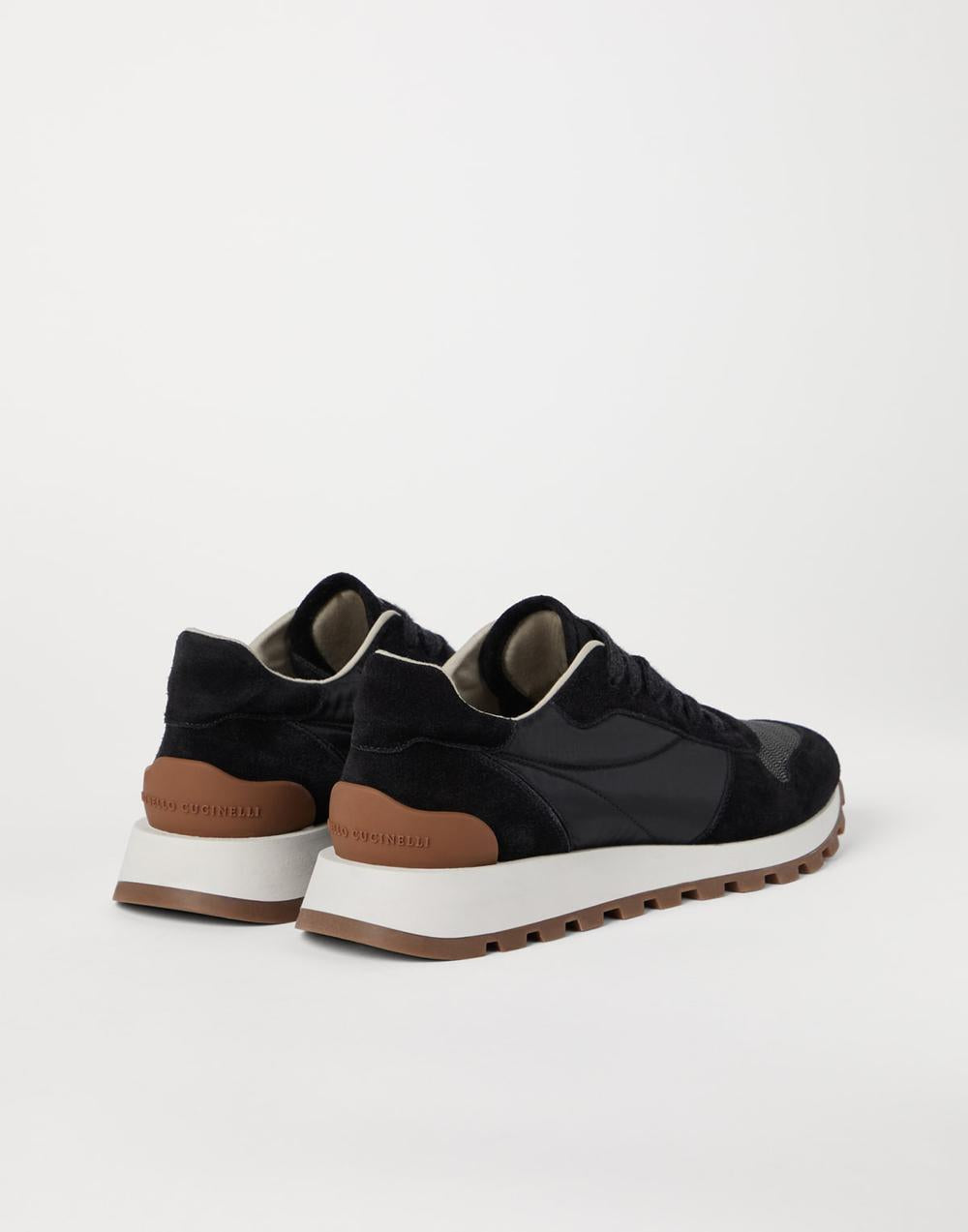 BRUNELLO CUCINELLI Women Suede and techno fabric runners with precious toe Black 251MZSFG1960C101