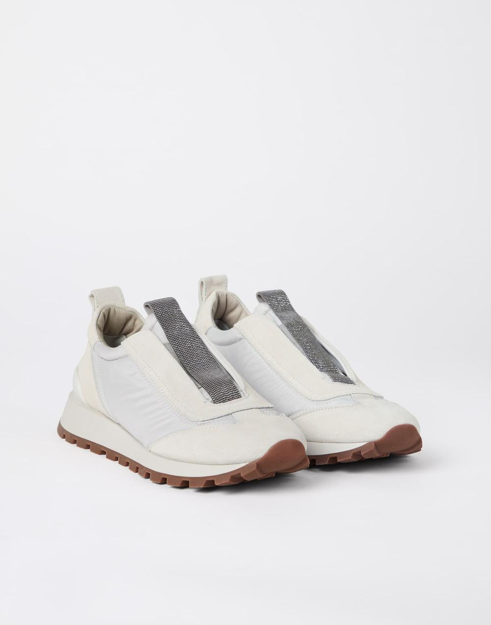 BRUNELLO CUCINELLI Women Suede and techno fabric runners with precious detail White 251MZSFG2127C6280