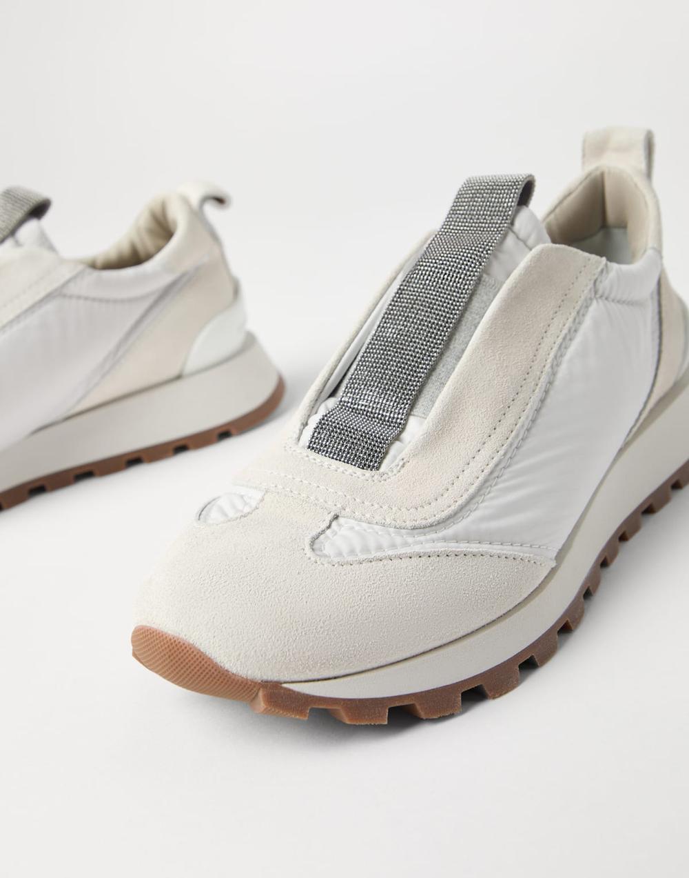 BRUNELLO CUCINELLI Women Suede and techno fabric runners with precious detail White 251MZSFG2127C6280