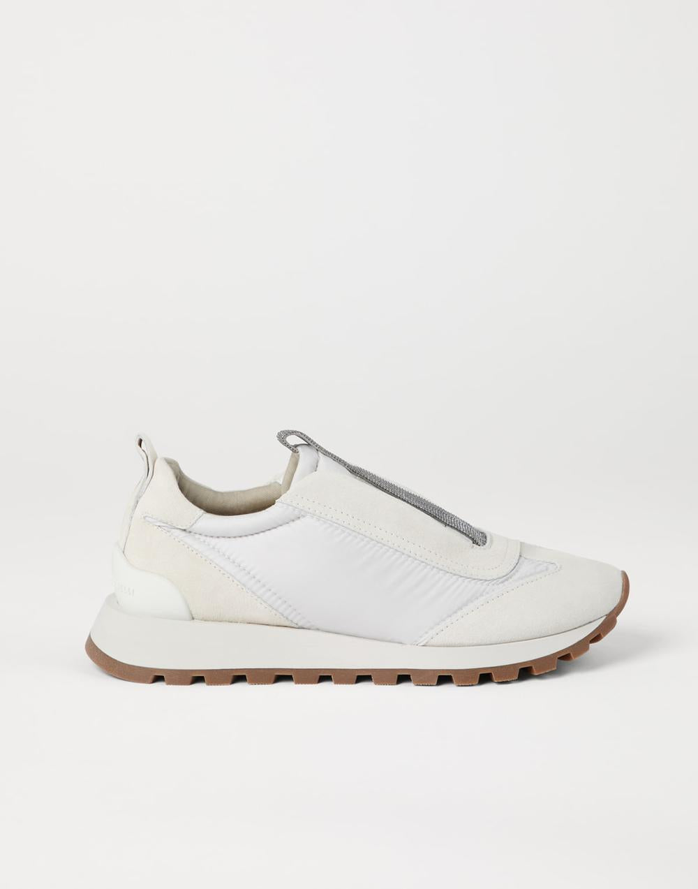 BRUNELLO CUCINELLI Women Suede and techno fabric runners with precious detail White 251MZSFG2127C6280