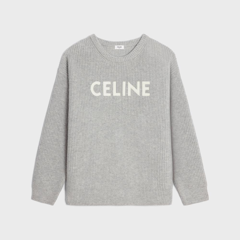 CELINE Men Celine oversized ribbed wool sweater Light gray 2A19R423P.08GC