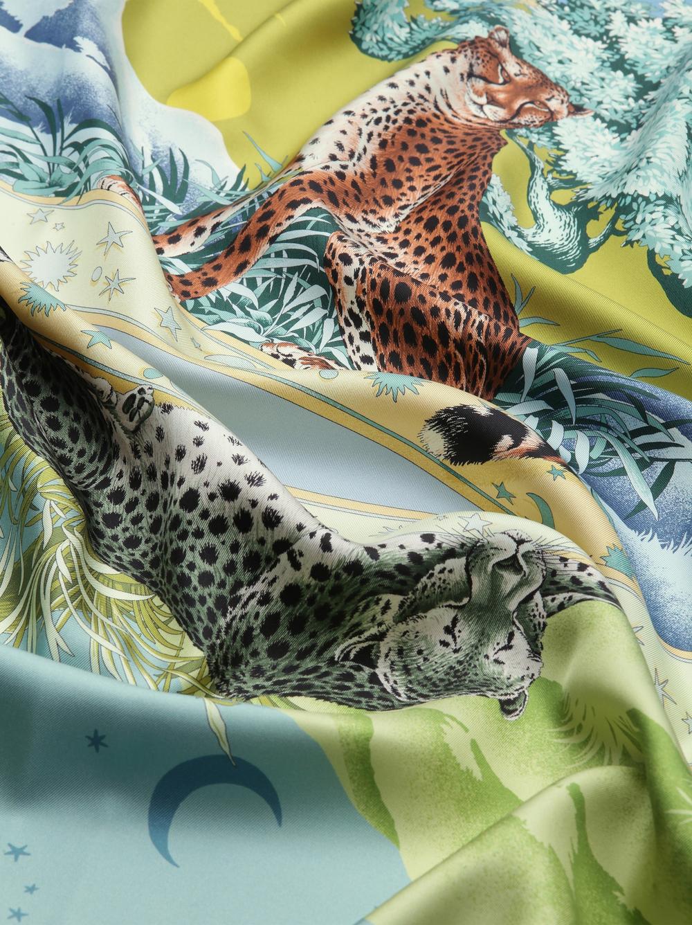 FERRAGAMO Women Day & Night printed silk scarf Sky Blue/Lime 310184 775496