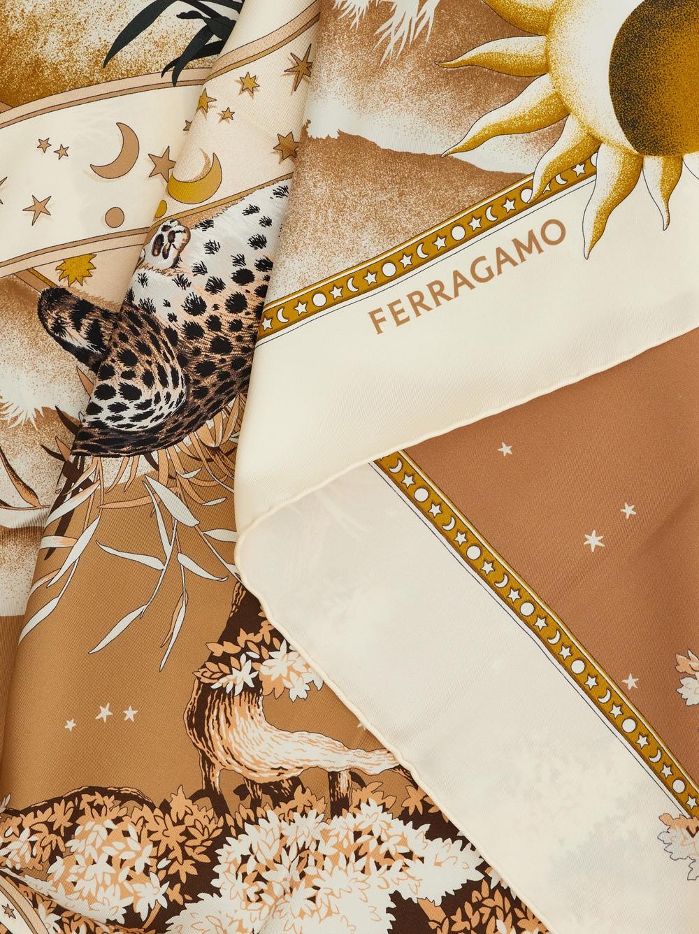 FERRAGAMO Women Day & Night printed silk scarf Ivoire 310184 777460