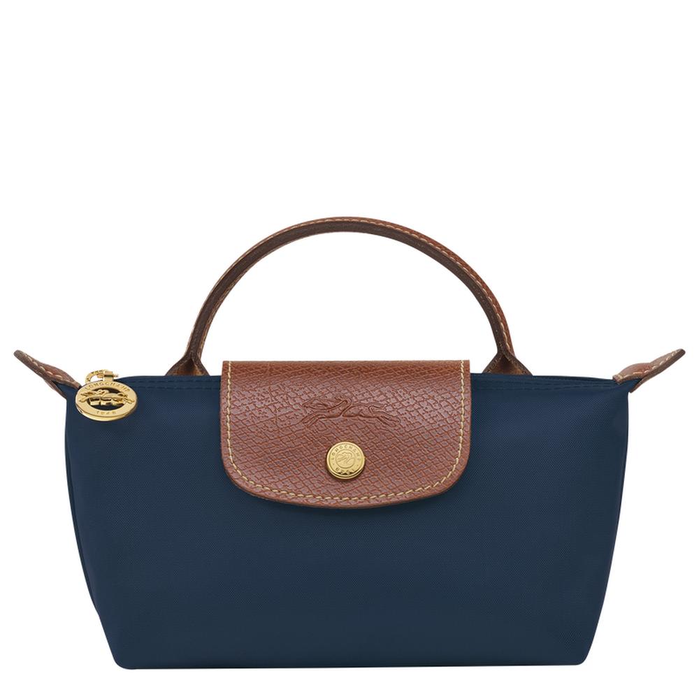 حقيبة مستحضرات تجميل أصلية Le Pliage للنساء من LONGCHAMP بمقبض - أزرق داكن 34175089P68