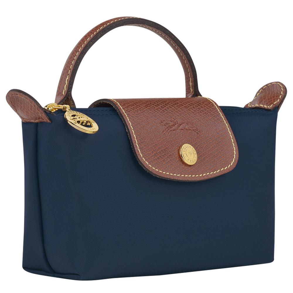 حقيبة مستحضرات تجميل أصلية Le Pliage للنساء من LONGCHAMP بمقبض - أزرق داكن 34175089P68