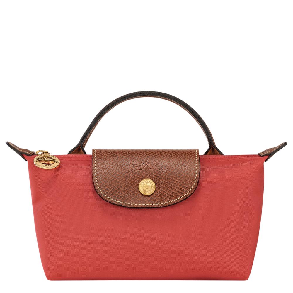 حقيبة مستحضرات تجميل أصلية Le Pliage للنساء من LONGCHAMP بمقبض لون Tomato 34175089P94