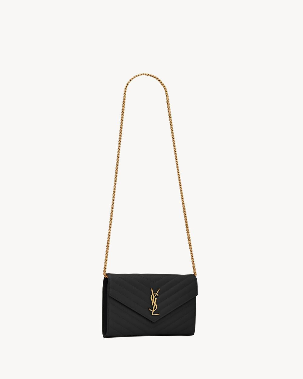 SAINT LAURENT Women classic cassandre chain wallet in grain de poudre leather BLACK 377828BOW011000