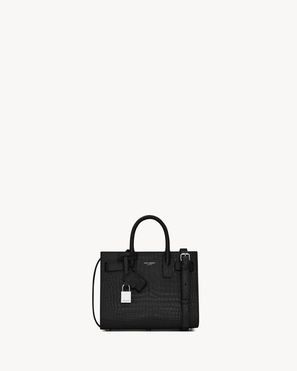 SAINT LAURENT Women sac de jour in crocodile embossed leather - nano BLACK 392035DND1N1000