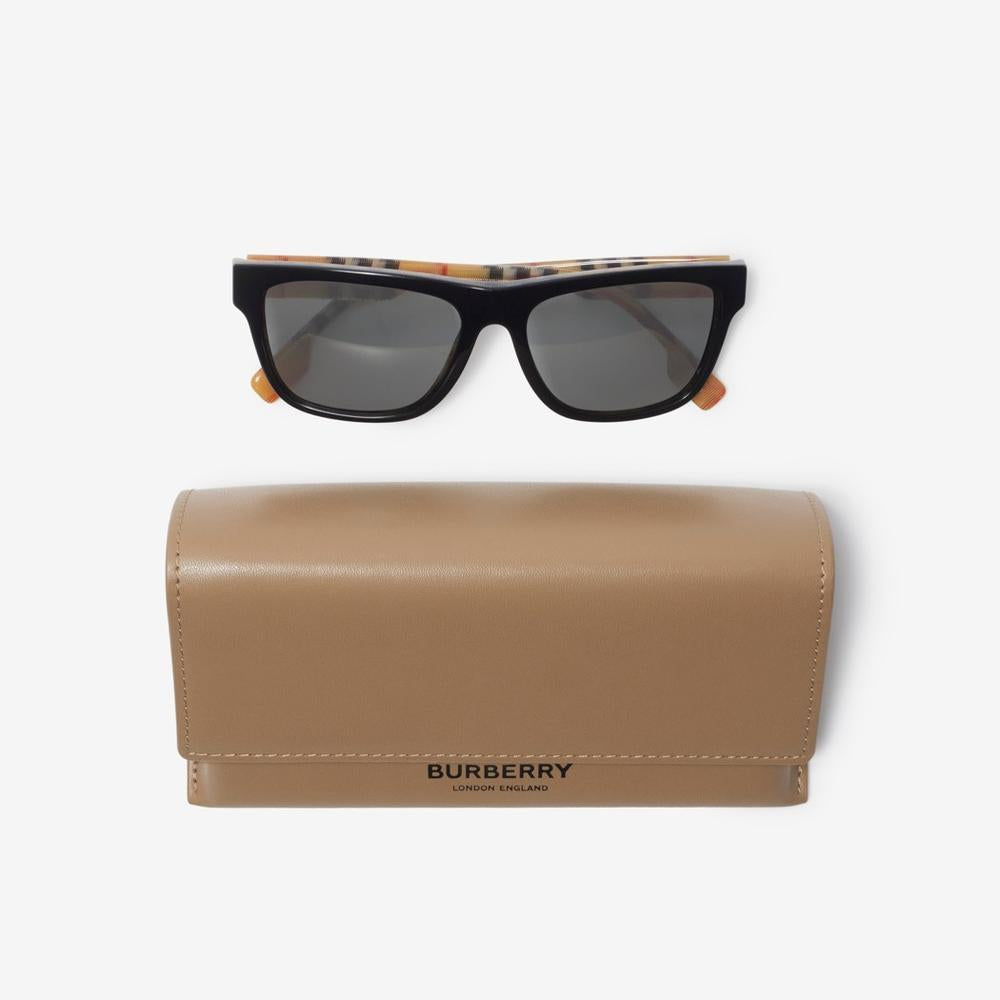 BURBERRY Men Check Rectangular Sunglasses Black/beige 40806481