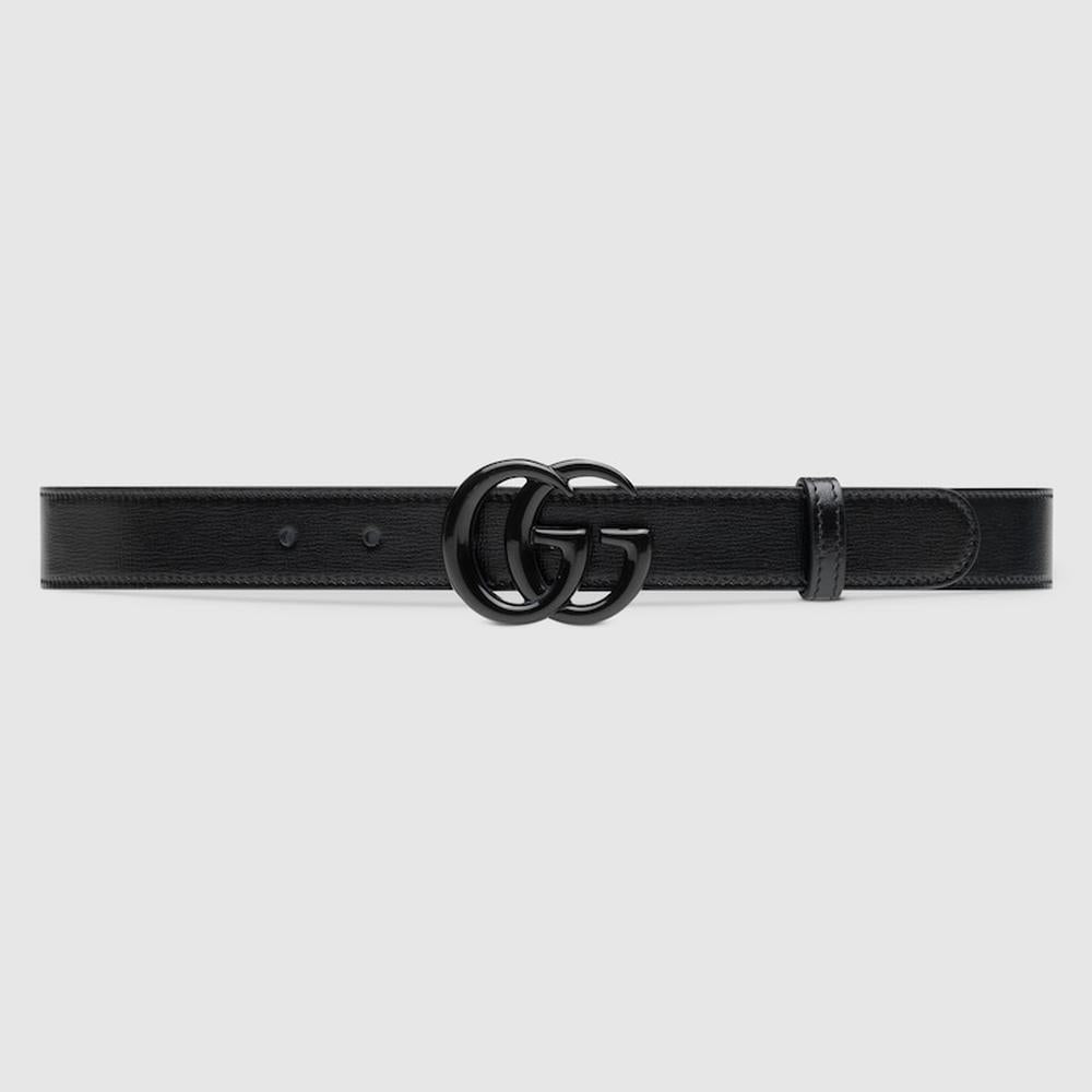 GUCCI Men GG Marmont thin belt Black leather 414516 18YXV 1000