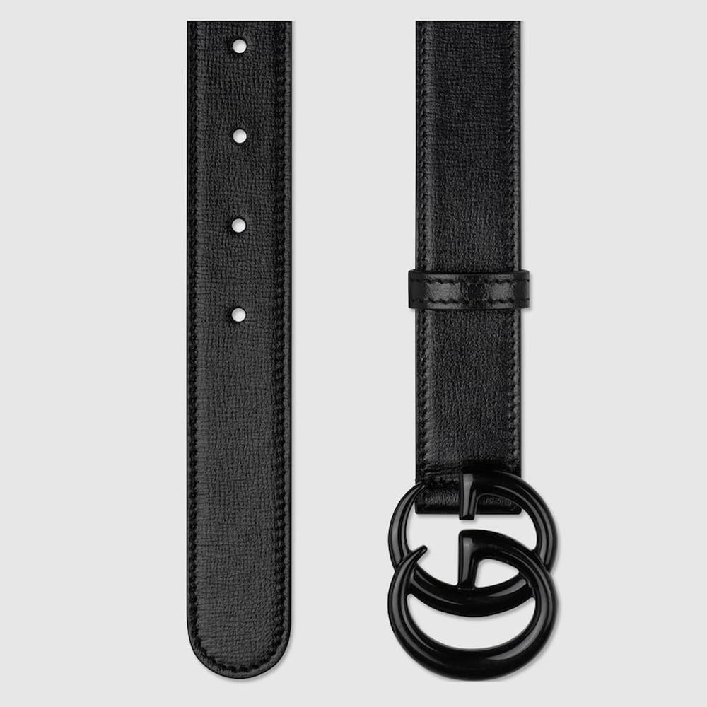 GUCCI Men GG Marmont thin belt Black leather 414516 18YXV 1000