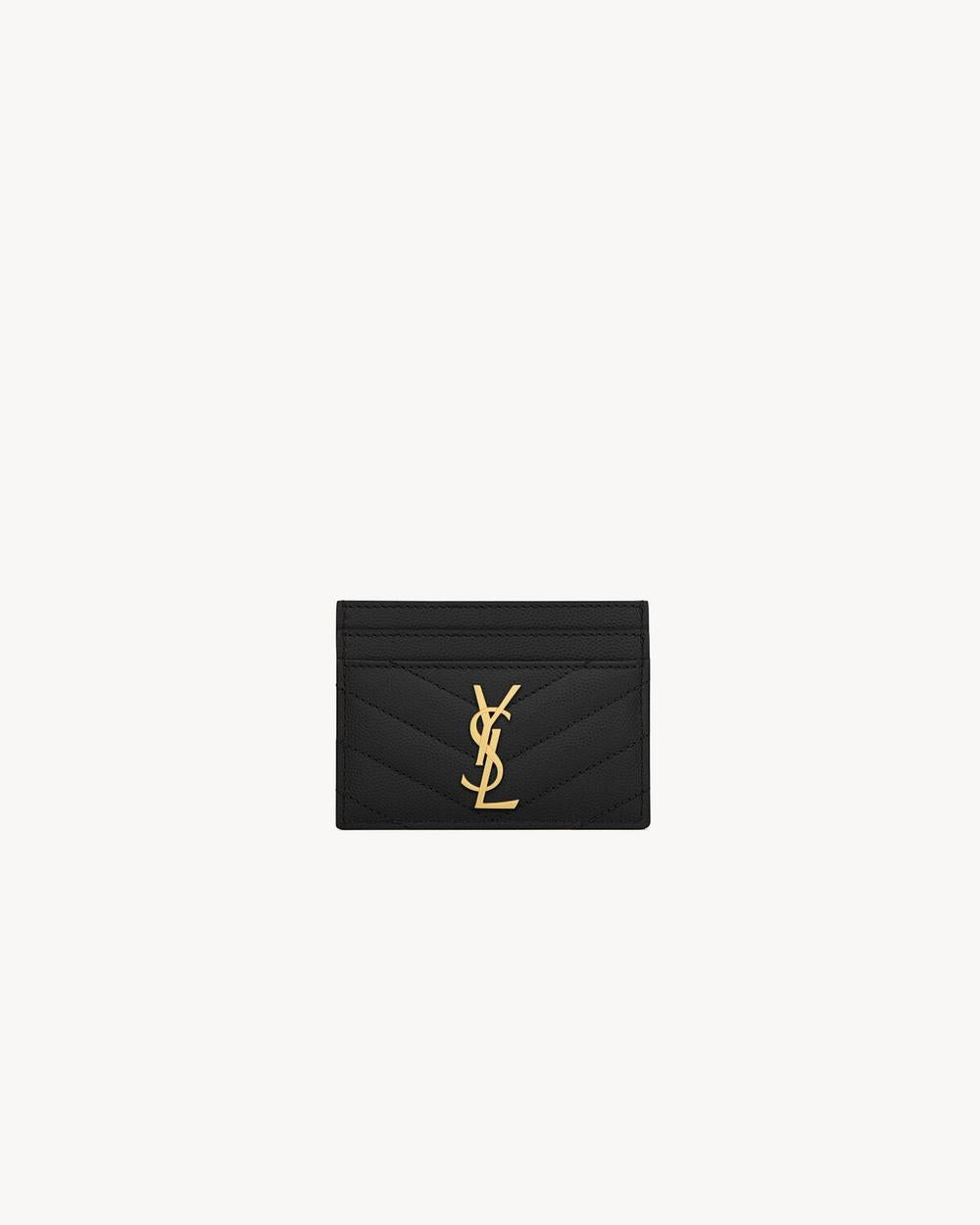 SAINT LAURENT Women cassandre matelassé card case in grain de poudre leather BLACK 423291BOW011000