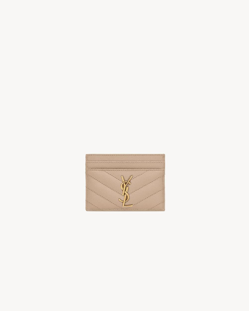 SAINT LAURENT Women cassandre matelassé card case in grain de poudre leather DARK BEIGE 423291BOW012721