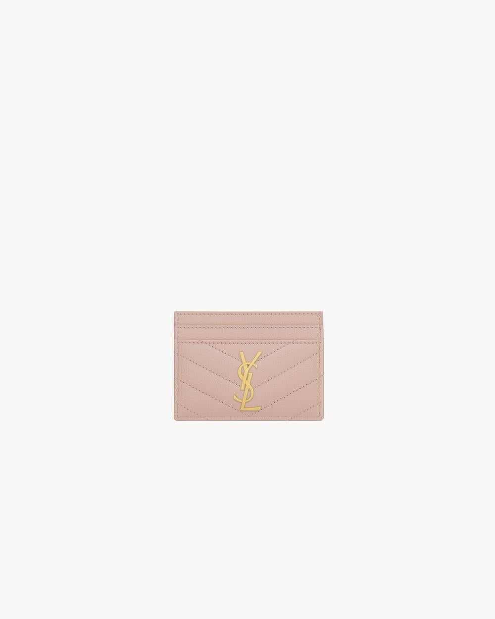 SAINT LAURENT Women cassandre matelassé card case in grain de poudre leather PALE PINK 423291BOW016920