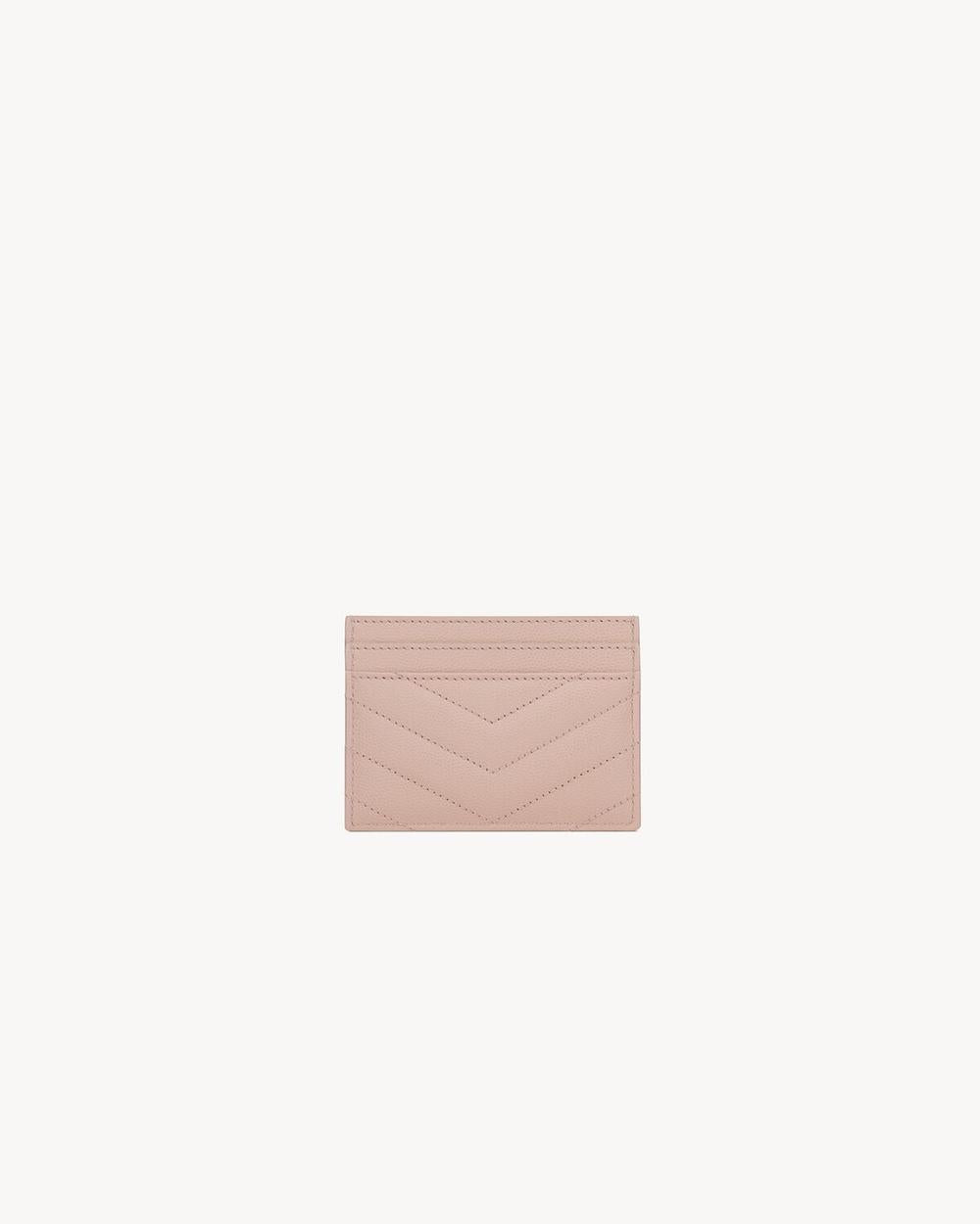 SAINT LAURENT Women cassandre matelassé card case in grain de poudre leather PALE PINK 423291BOW016920