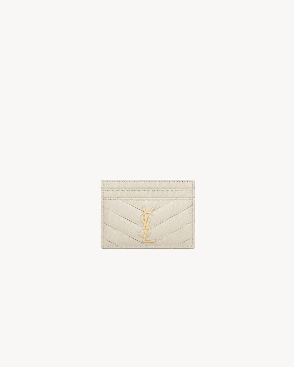 SAINT LAURENT Women cassandre matelassé card case in grain de poudre leather BLANC VINTAGE 423291BOW019207