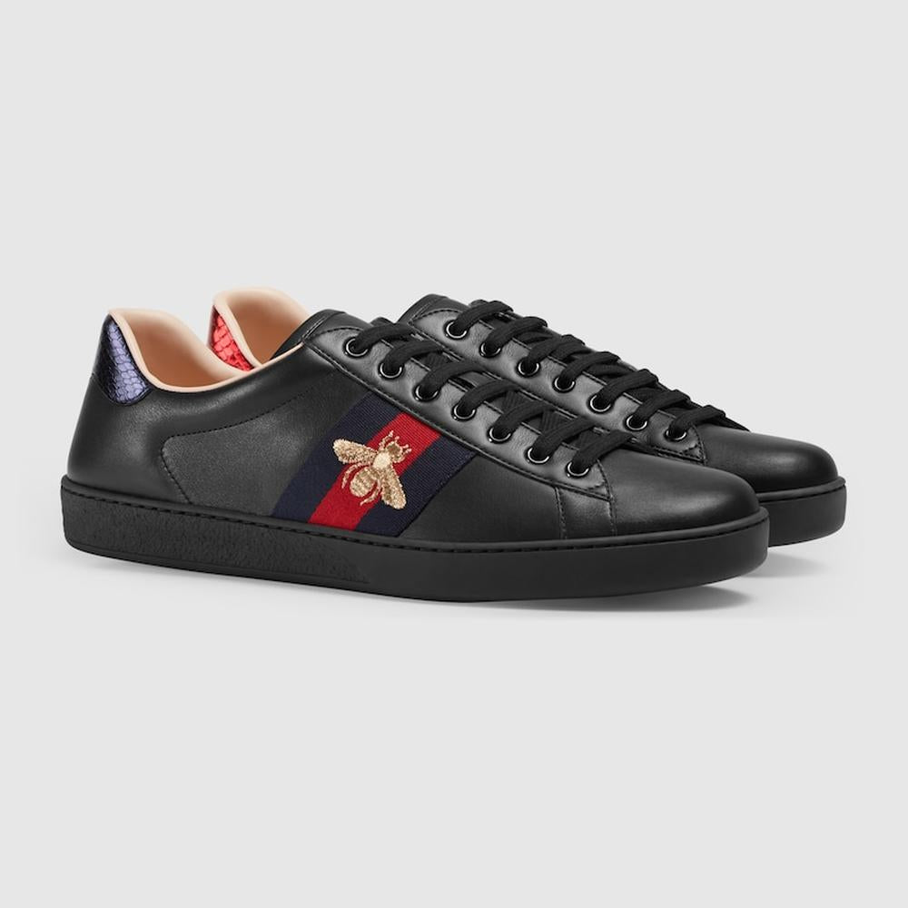 حذاء رياضي GUCCI Ace للرجال مع تطريز جلدي أسود 429446 02JP0 1284