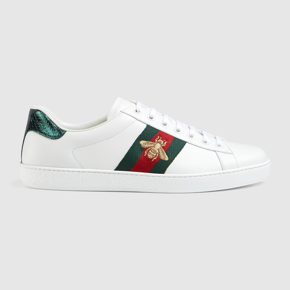 حذاء رياضي GUCCI Ace للرجال مع تطريز جلدي أبيض 429446 02JP0 9064