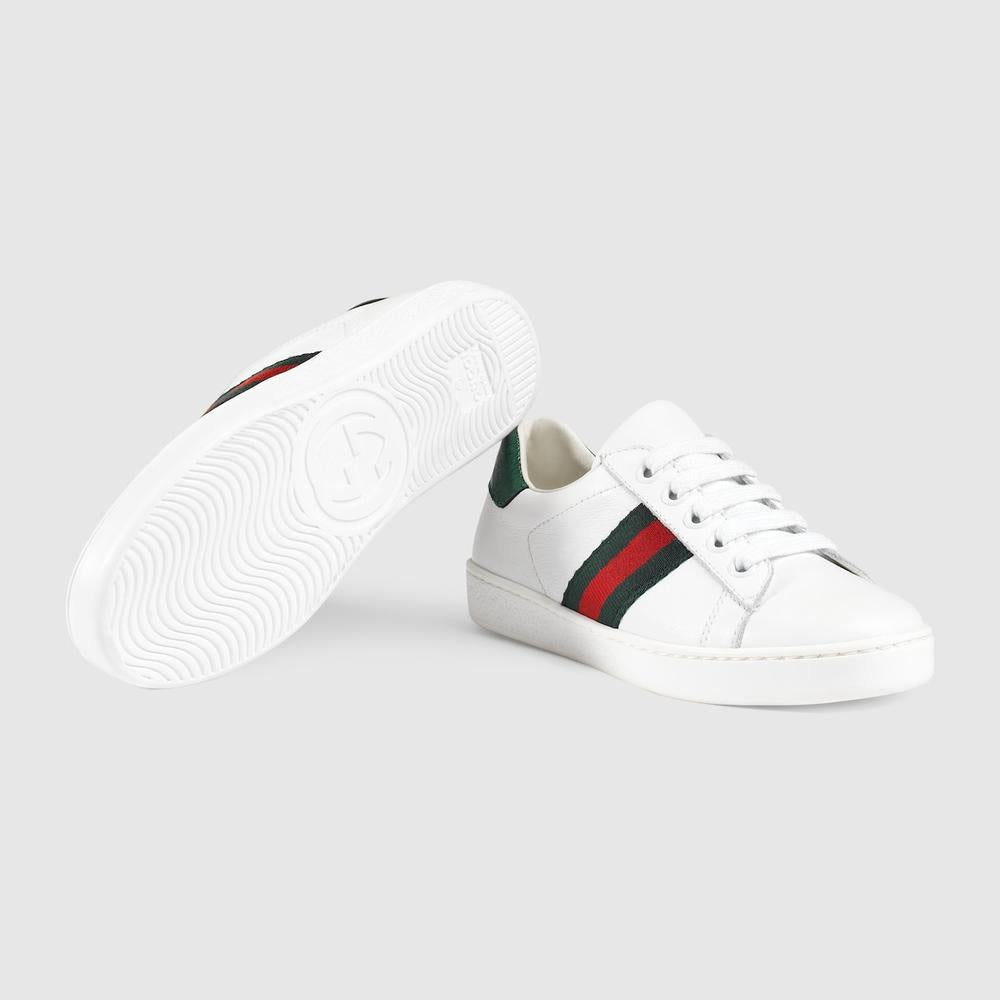 حذاء رياضي جلدي للأطفال من GUCCI Kids Gucci Ace باللون الأبيض 433148 CPWE0 9075