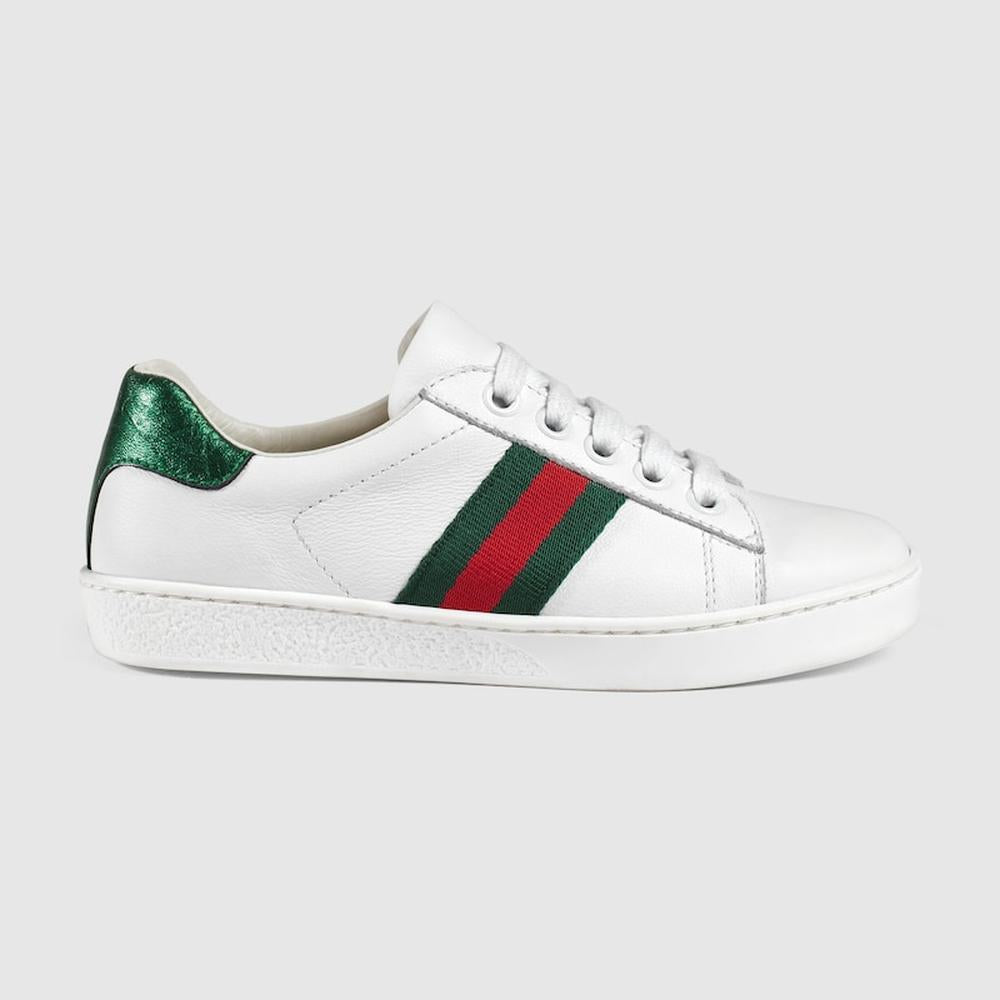 حذاء رياضي جلدي للأطفال من GUCCI Kids Gucci Ace باللون الأبيض 433148 CPWE0 9075