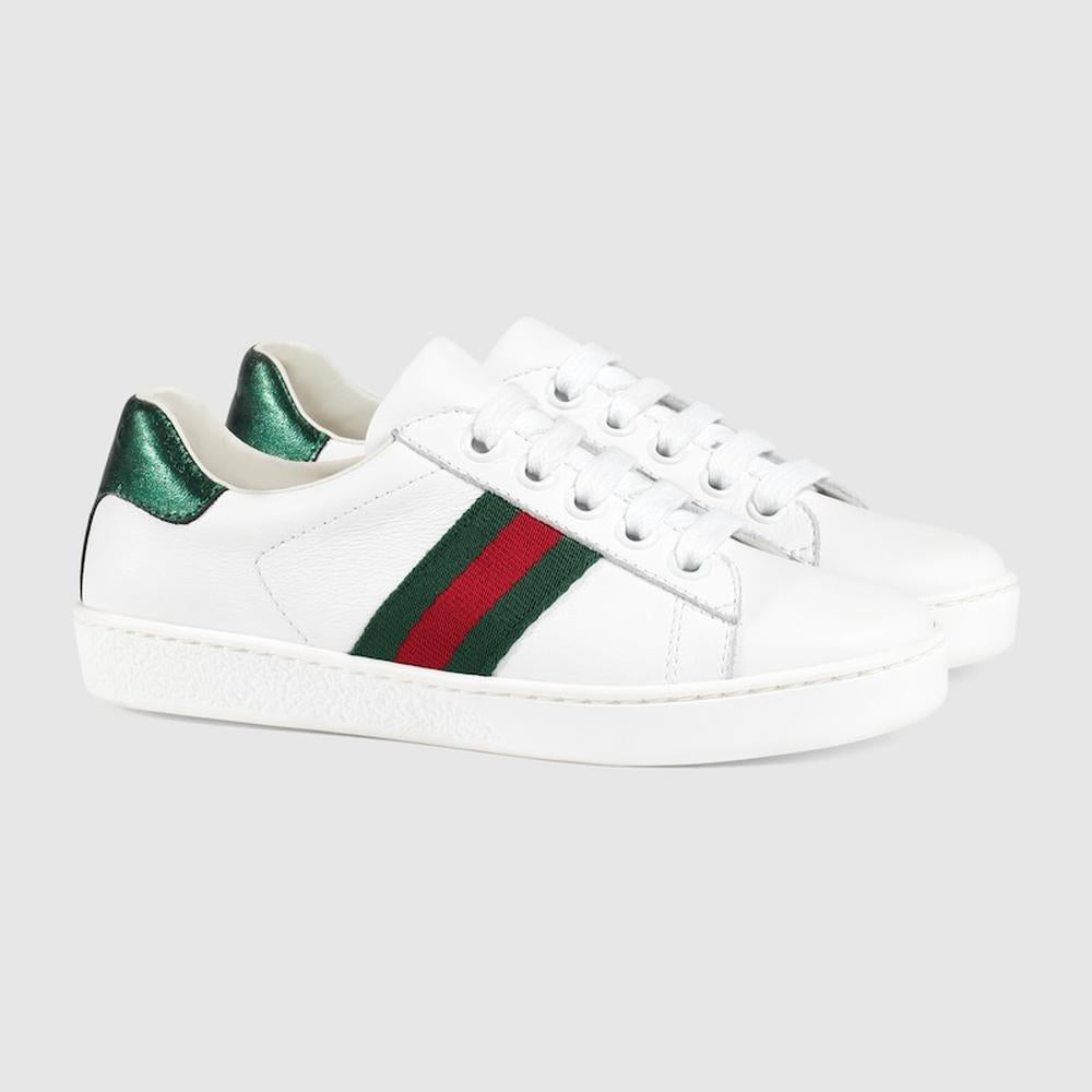 حذاء رياضي جلدي للأطفال من GUCCI Kids Gucci Ace باللون الأبيض 433148 CPWE0 9075