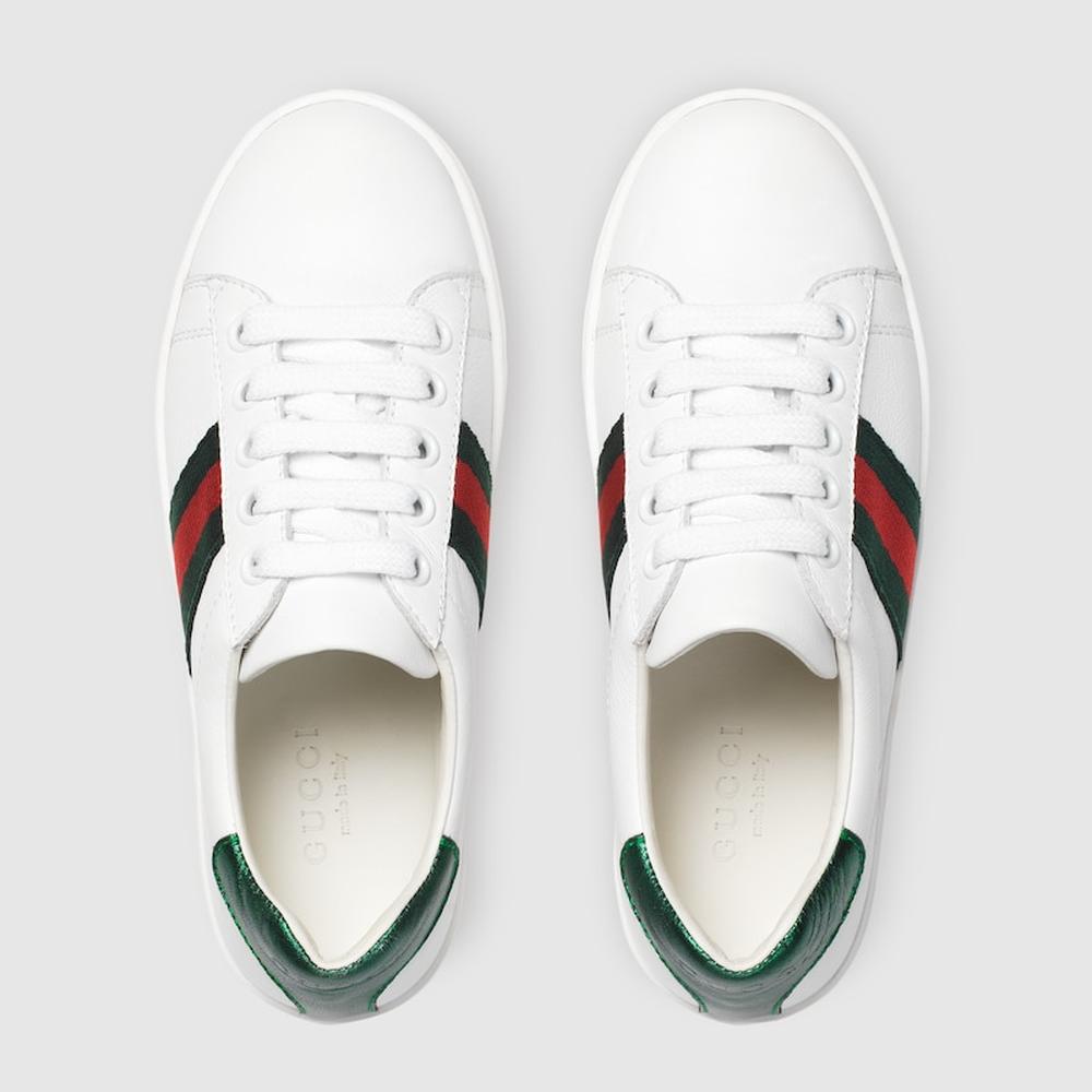 حذاء رياضي جلدي للأطفال من GUCCI Kids Gucci Ace باللون الأبيض 433148 CPWE0 9075