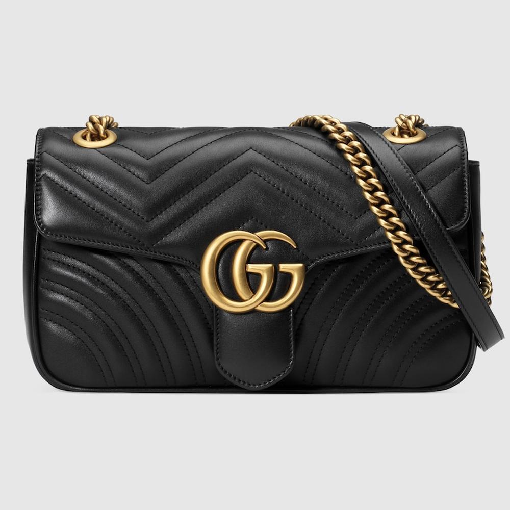 حقيبة كتف صغيرة GG Marmont نسائية من GUCCI باللون الأسود من الجلد 443497 DTDIT 1000