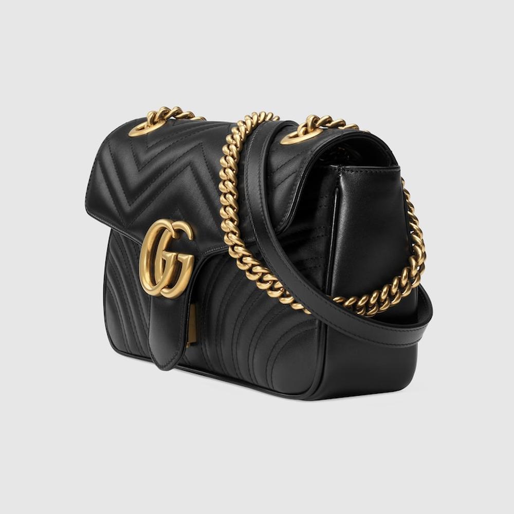 GUCCI Women GG Marmont small shoulder bag black leather 443497 DTDIT 1000