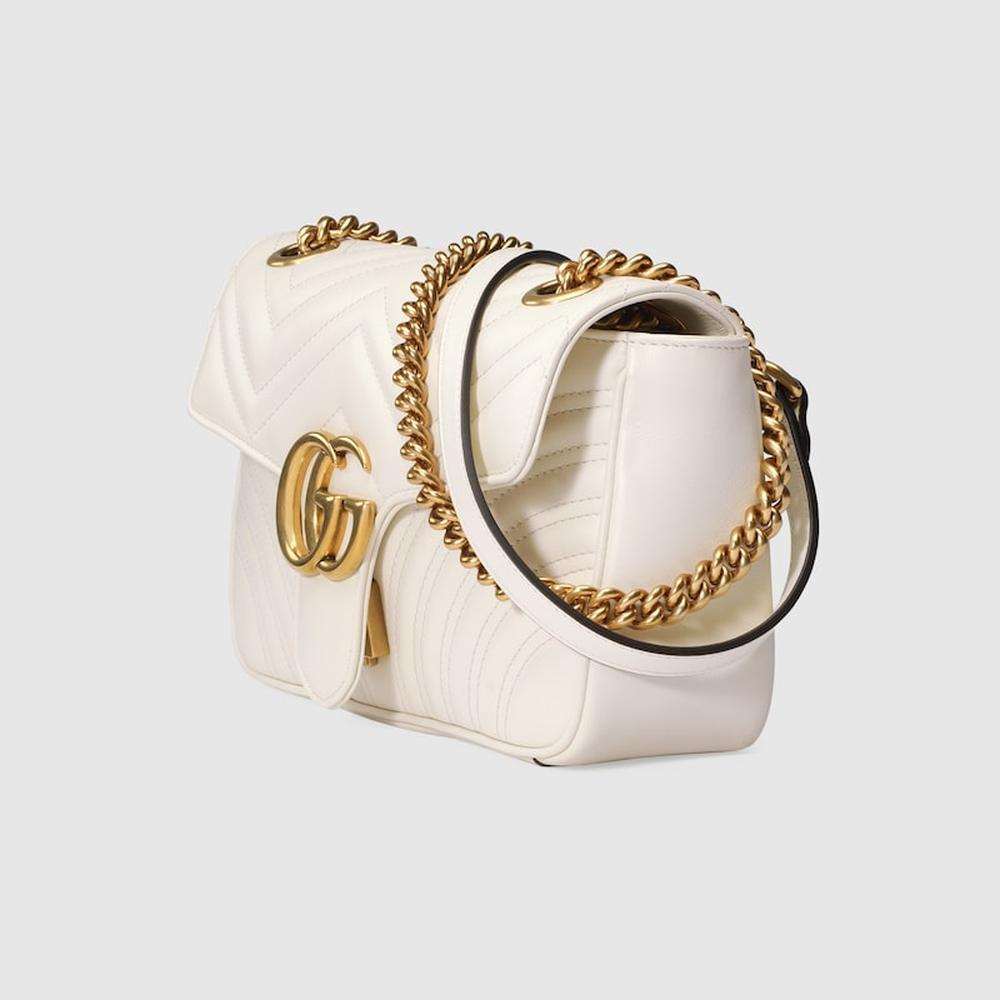 GUCCI Women GG Marmont small shoulder bag White matelassé chevron leather ‎443497 DTDIT 9022