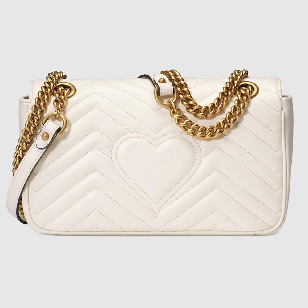 GUCCI Women GG Marmont small shoulder bag White matelassé chevron leather ‎443497 DTDIT 9022