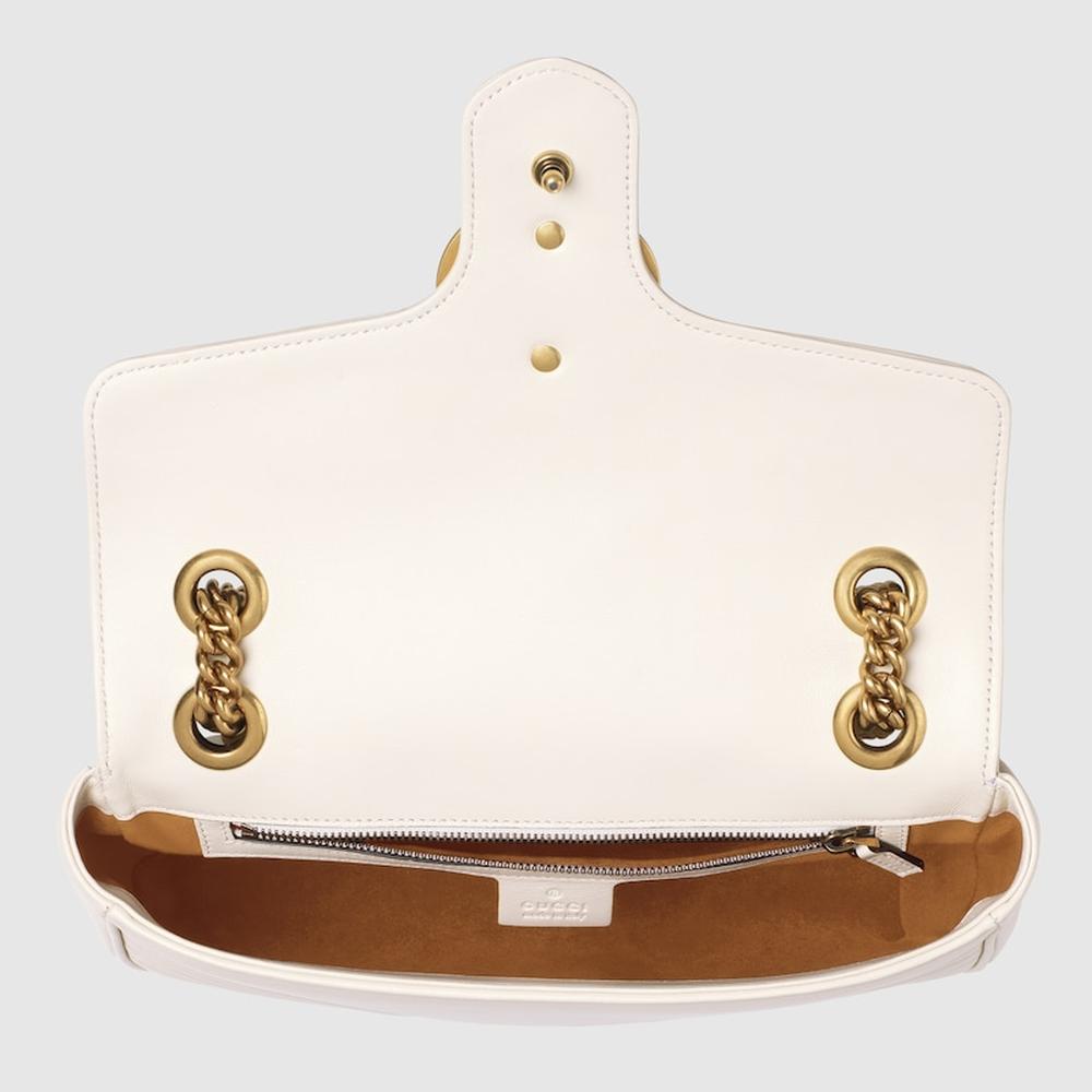 GUCCI Women GG Marmont small shoulder bag White matelassé chevron leather ‎443497 DTDIT 9022