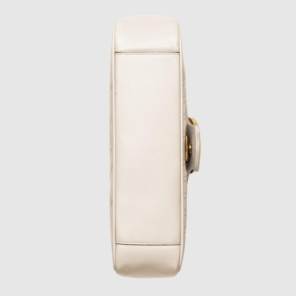 GUCCI Women GG Marmont small shoulder bag White matelassé chevron leather ‎443497 DTDIT 9022