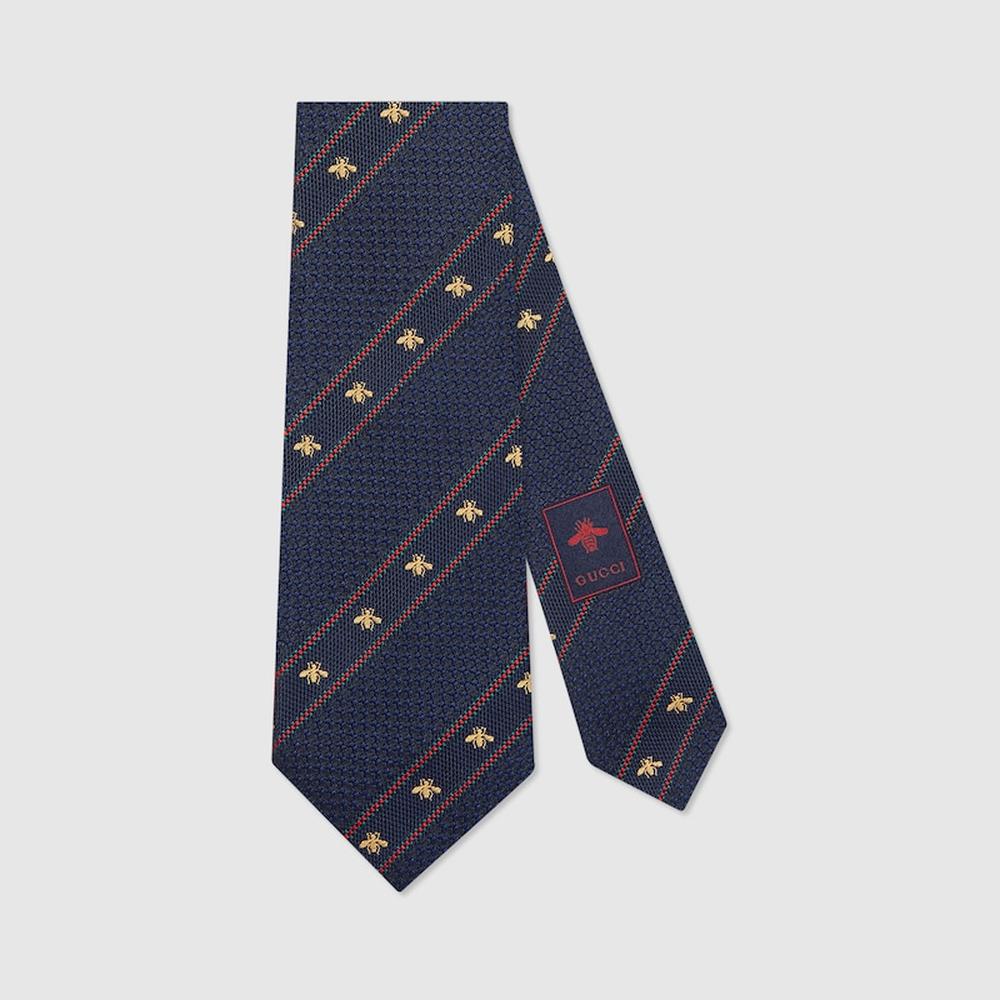 GUCCI Men Bee Web silk tie Midnight blue and red 451528 4E002 4074