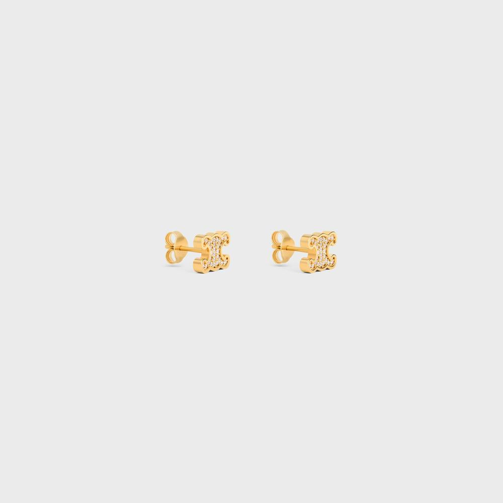 CELINE Women Triomphe Rhinestone Studs in Strass and Brass with Gold Finish GOLD 461EZ6BZI.35OR