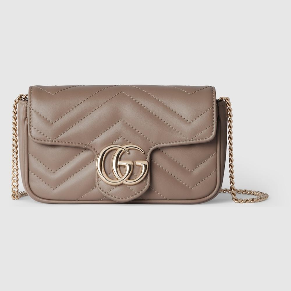 GUCCI Women GG Marmont super mini bag taupe leather 476433 DTDHD 1523