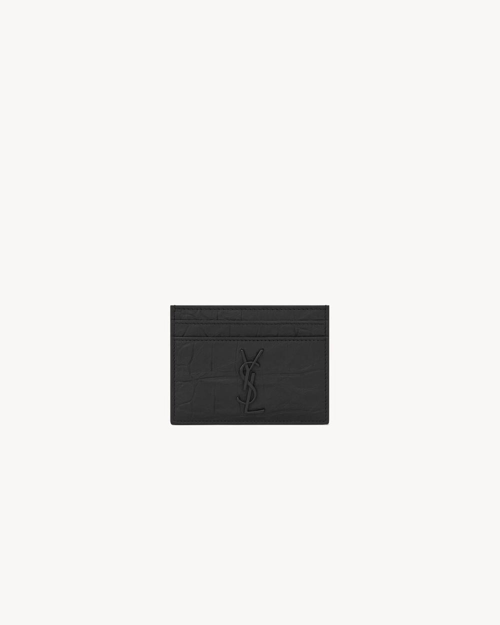 SAINT LAURENT Men cassandre card case in crocodile-embossed leather BLACK 485631C9H0U1000