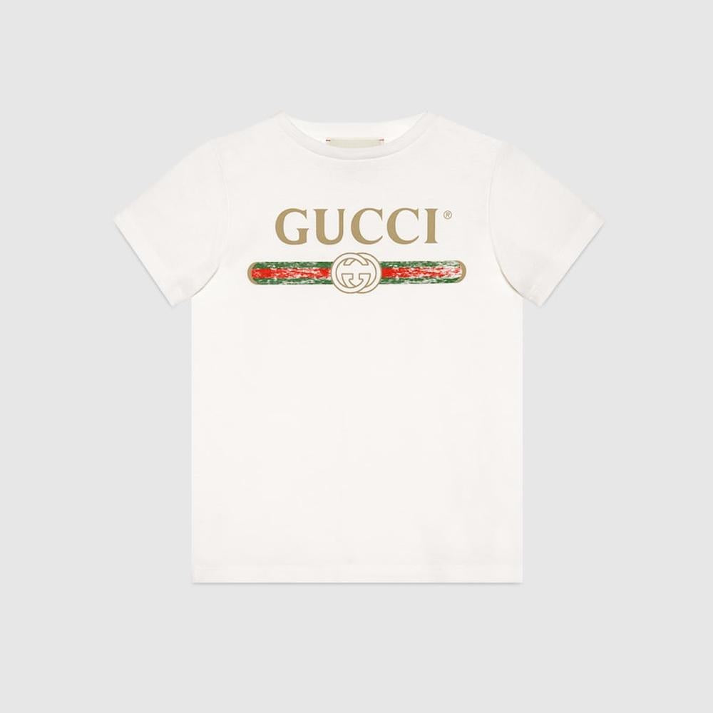 تي شيرت GUCCI Kids للأطفال من القطن مع شعار Gucci باللون الأبيض 503628 X3L02 9112