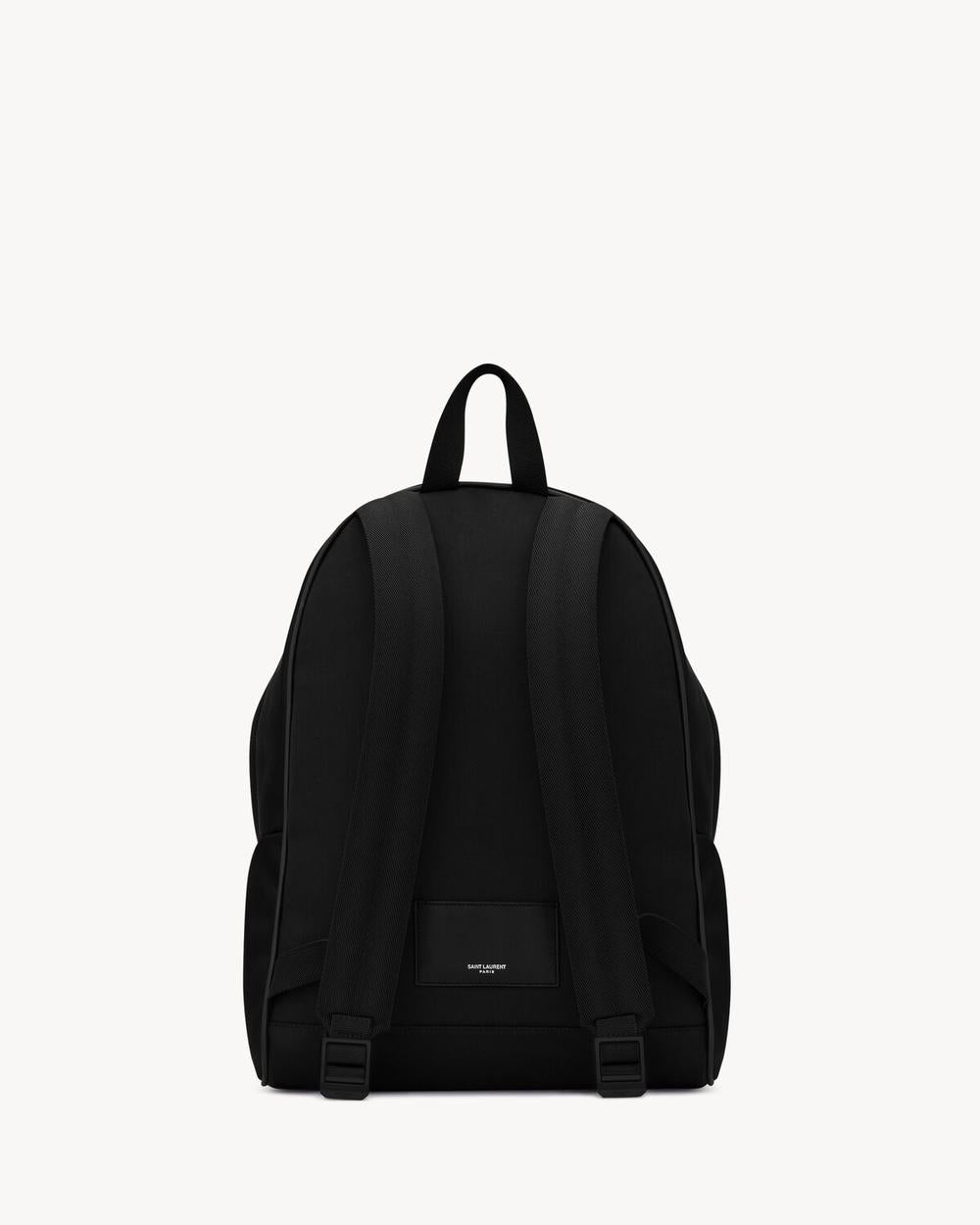 SAINT LAURENT Men city backpack in econyl®, smooth leather and nylon NOIR 534967FAEBW1000