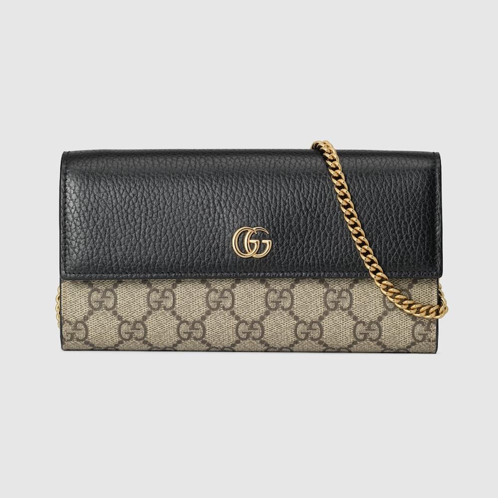 GUCCI Women GG Marmont bi-colour chain wallet Black 546585 17WAG 1283