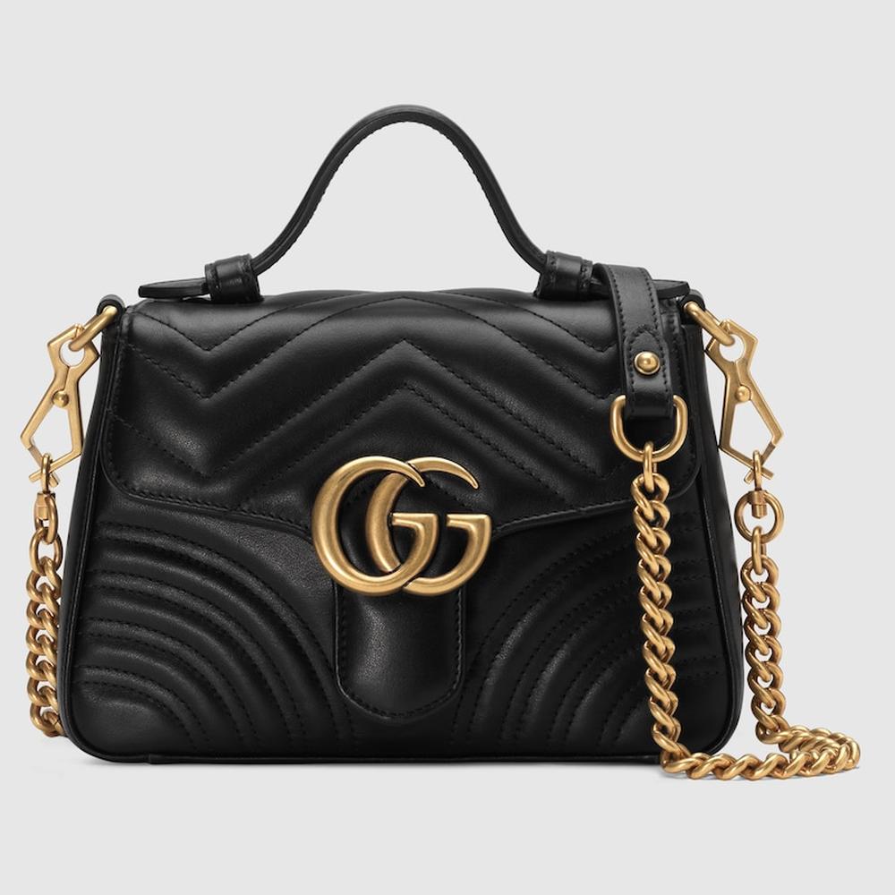 حقيبة GUCCI النسائية GG Marmont mini ذات المقبض العلوي باللون الأسود من الجلد المبطن بنقشة شيفرون 547260 DTDIT 1000