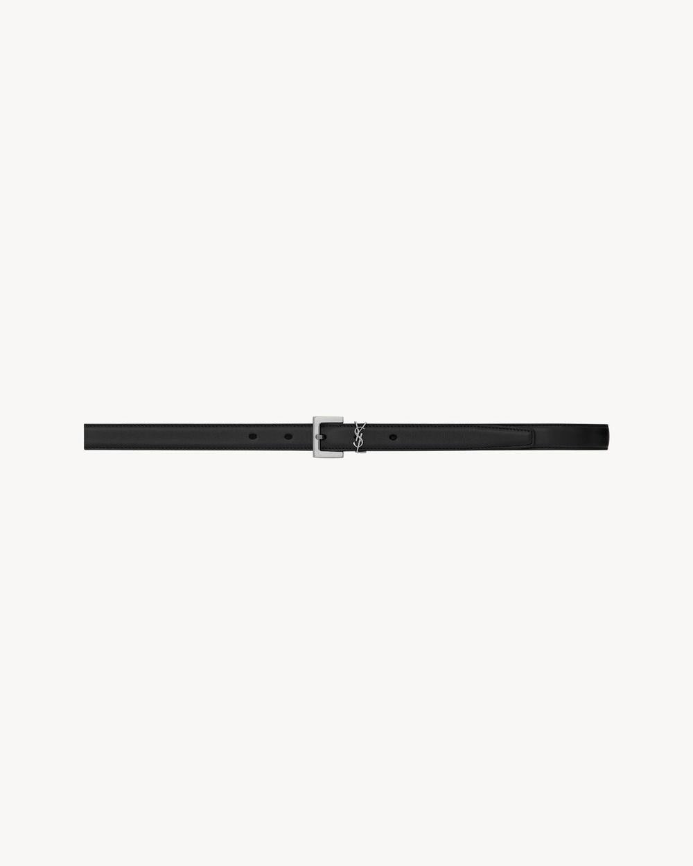 SAINT LAURENT Women cassandre thin belt with square buckle in smooth leather BLACK 554465BOO0N1000