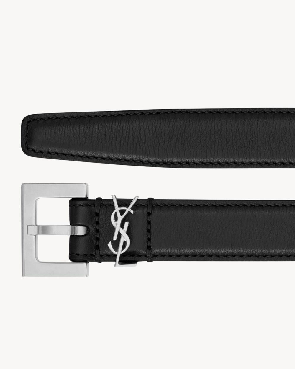 SAINT LAURENT Women cassandre thin belt with square buckle in smooth leather BLACK 554465BOO0N1000