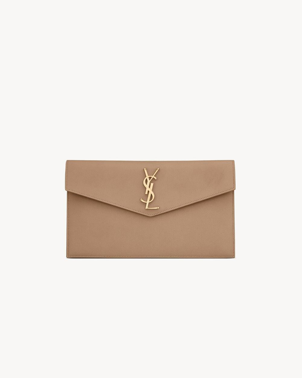 SAINT LAURENT Women uptown pouch in grain de poudre leather TAUPE 5657391GF0J2346