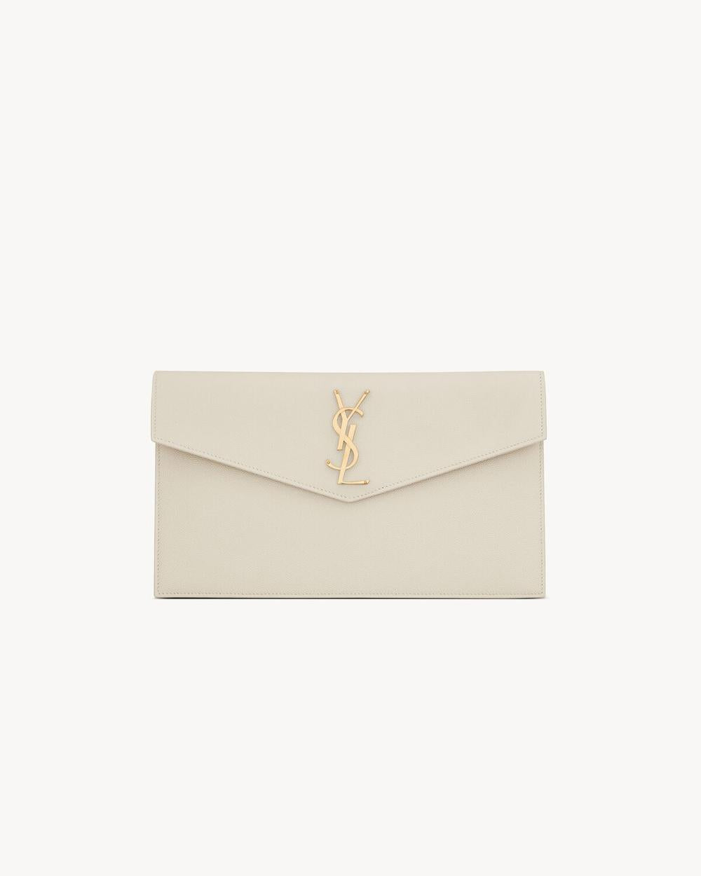 SAINT LAURENT Women uptown pouch in grain de poudre leather BLANC VINTAGE 5657391GF0J9207