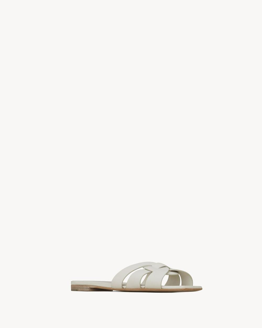 SAINT LAURENT Women tribute mules in smooth leather WHITE 571952BZC009008