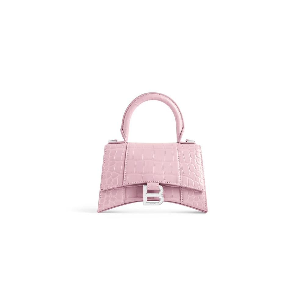 BALENCIAGA Women Hourglass Crocodile Embossed Xs Handbag in Pink 5928331LR6Y6904