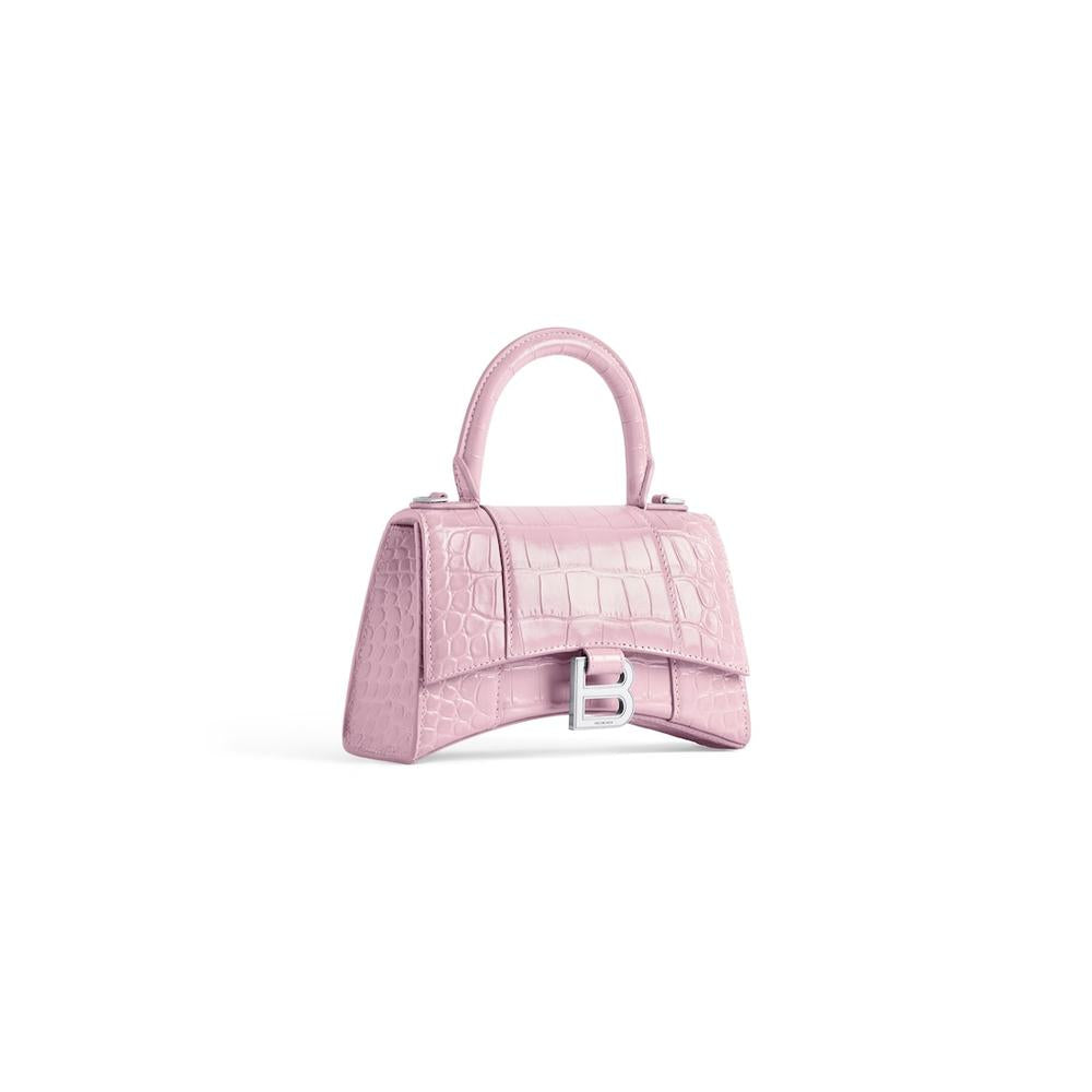 BALENCIAGA Women Hourglass Crocodile Embossed Xs Handbag in Pink 5928331LR6Y6904