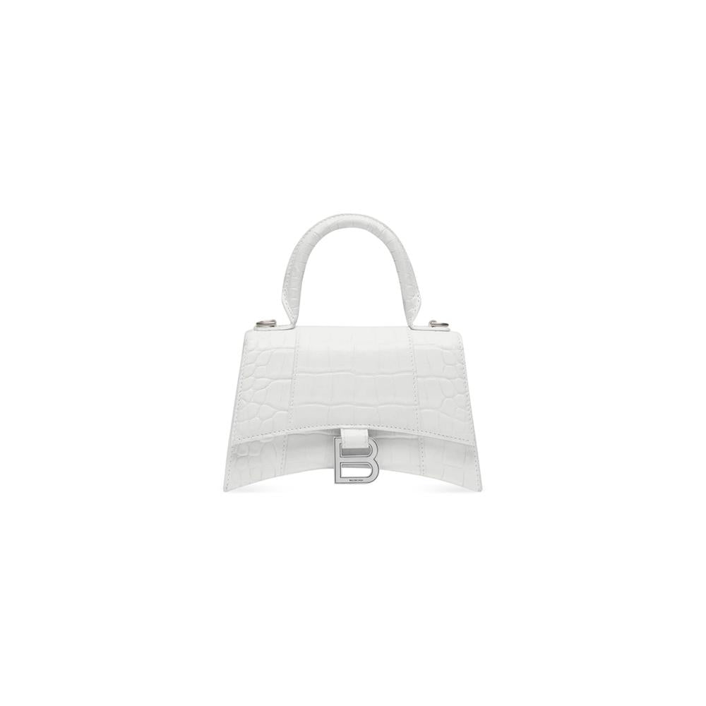 BALENCIAGA Women Hourglass Crocodile Embossed Xs Handbag in White 5928331LR6Y9016