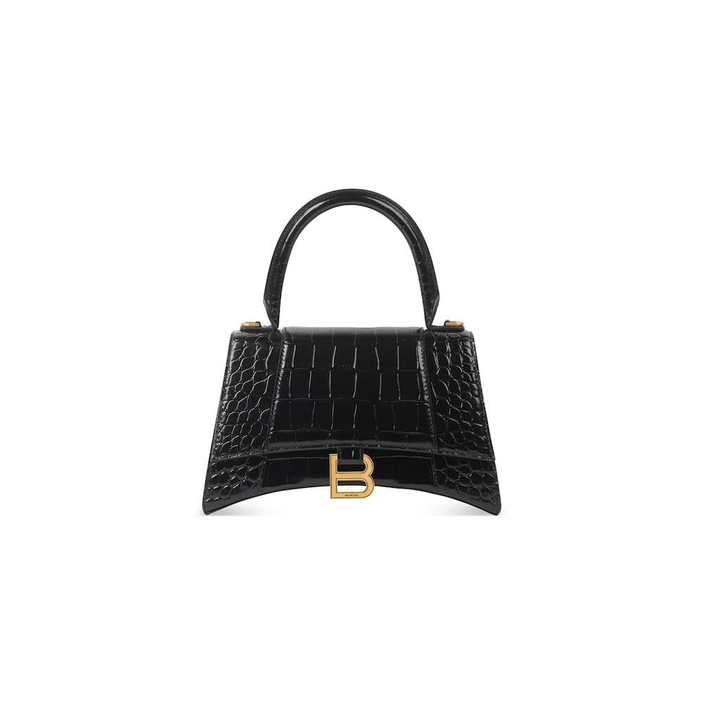 BALENCIAGA Women Hourglass Small Crocodile Embossed Handbag in Black 5935461LRGM1000