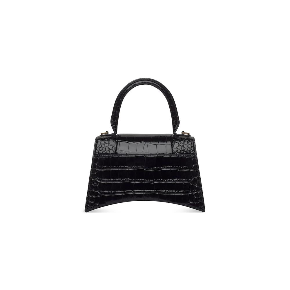 BALENCIAGA Women Hourglass Small Crocodile Embossed Handbag in Black 5935461LRGM1000